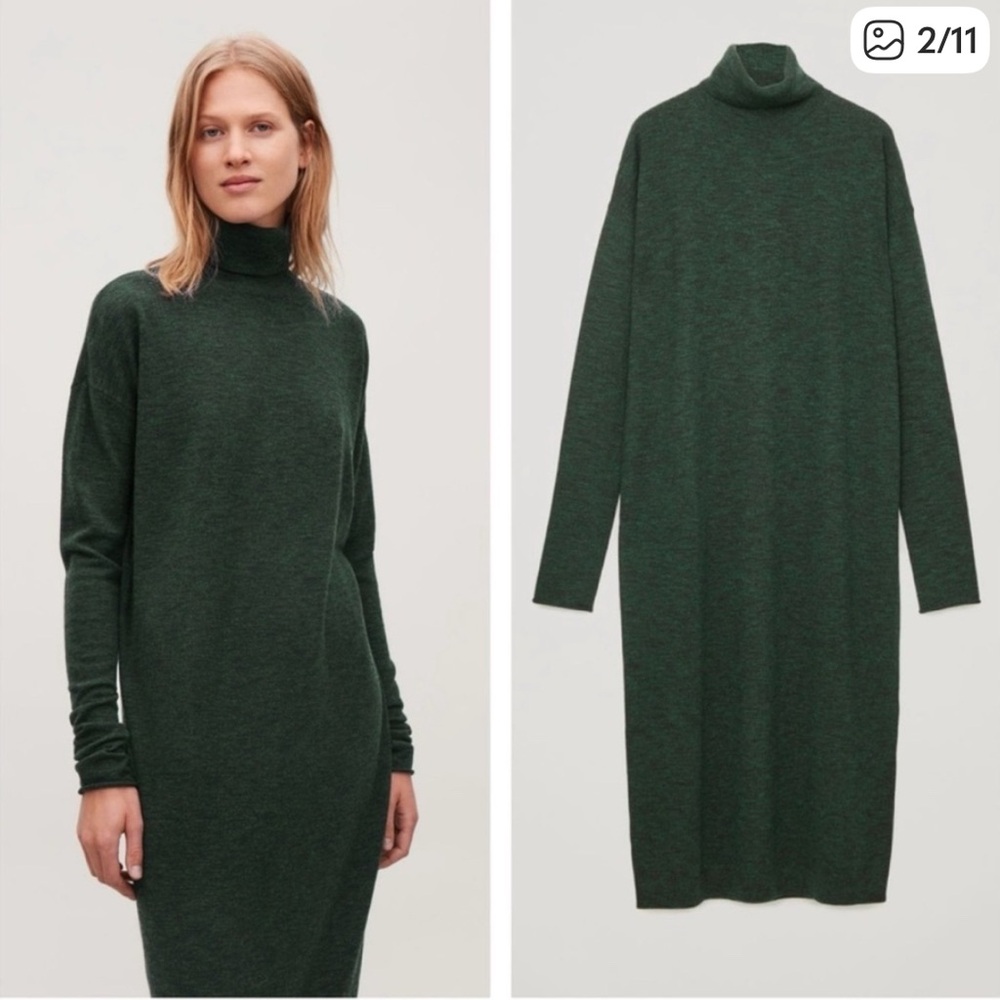 COS Dark Green Turtleneck Sweater Dress